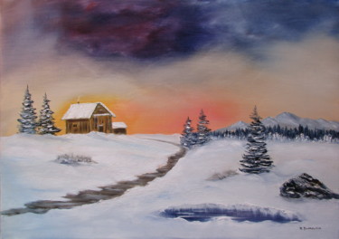 Painting titled "" Fait d'hiver "" by Martial Dumoulin, Original Artwork, Oil Mounted on Wood Stretcher frame