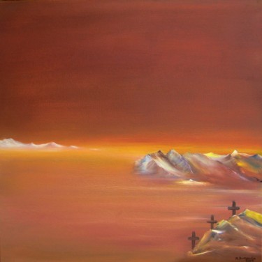 Painting titled "" Haute route "" by Martial Dumoulin, Original Artwork, Oil Mounted on Wood Stretcher frame