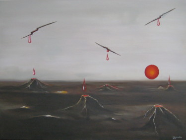 제목이 "" Haut débit ""인 미술작품 Martial Dumoulin로, 원작, 기름 나무 들것 프레임에 장착됨