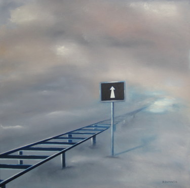 Painting titled "" Aller simple "" by Martial Dumoulin, Original Artwork, Oil Mounted on Wood Stretcher frame