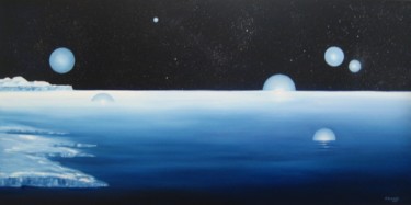 Peinture intitulée "" Clair de lunes "" par Martial Dumoulin, Œuvre d'art originale, Huile Monté sur Châssis en bois