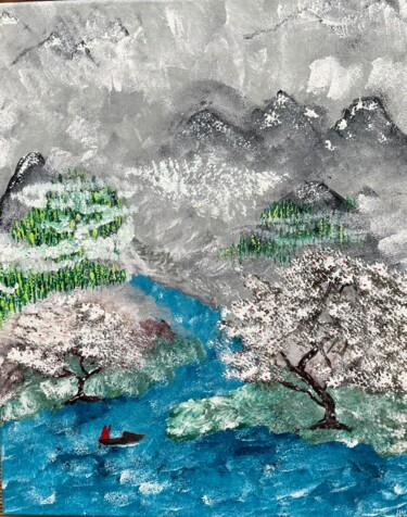 Malerei mit dem Titel "Zen et brume" von Martial Molmy, Original-Kunstwerk, Acryl
