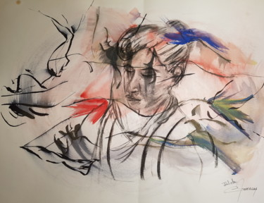 Peinture intitulée "Julieta : la songeu…" par Martial Perrucon, Œuvre d'art originale, Gouache