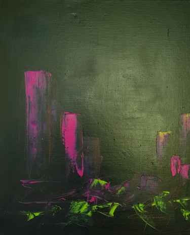 Malerei mit dem Titel "Nuit sur la ville" von Martial Perrucon, Original-Kunstwerk, Öl