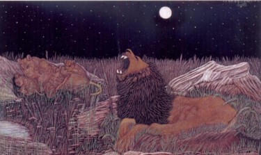 Ζωγραφική με τίτλο "Lions" από Martin Ashkhatoev, Αυθεντικά έργα τέχνης, Ακρυλικό
