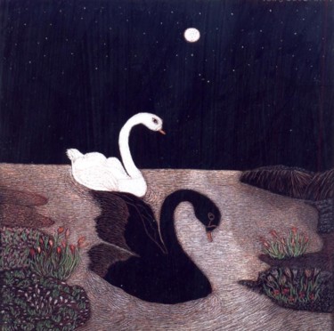 Ζωγραφική με τίτλο "Swans" από Martin Ashkhatoev, Αυθεντικά έργα τέχνης, Ακρυλικό