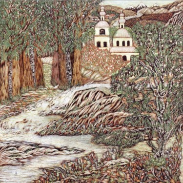 Ζωγραφική με τίτλο "Monastery" από Martin Ashkhatoev, Αυθεντικά έργα τέχνης, Ακρυλικό