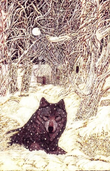 Painting titled "Wolf" by Martin Ashkhatoev, Original Artwork, Acrylic