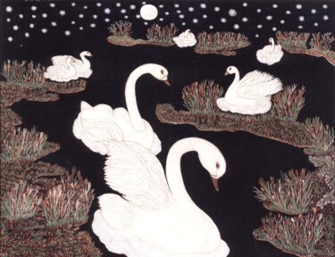 Painting titled "Swans 3" by Martin Ashkhatoev, Original Artwork, Acrylic