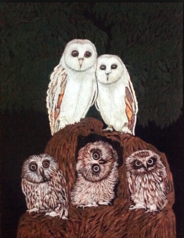 Painting titled "Owls" by Martin Ashkhatoev, Original Artwork, Acrylic