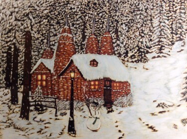 Painting titled "Winter evening" by Martin Ashkhatoev, Original Artwork, Acrylic