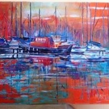Pintura titulada "Πορτοκαλί λιμάνι" por Martin Davis, Obra de arte original, Acrílico