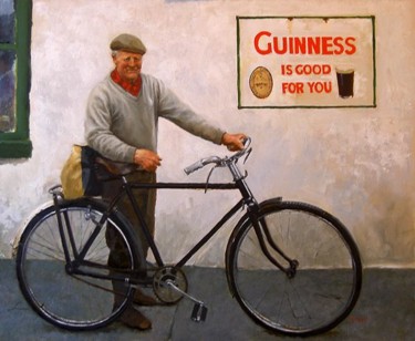 Painting titled "Mike and His Bike" by Martin Driscoll, Original Artwork, Oil