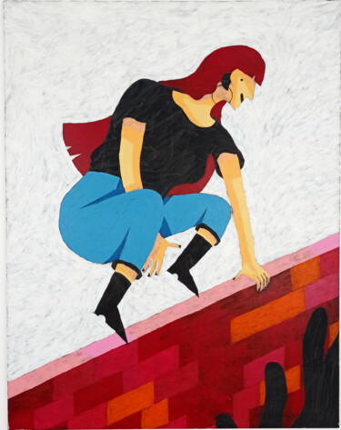 Malarstwo zatytułowany „Sauter le pas” autorstwa Martin Güth (Thüg), Oryginalna praca, Akryl Zamontowany na Drewniana rama n…