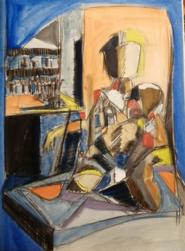 Pintura intitulada "Nu assis dans l'ate…" por Martin Jobert, Obras de arte originais, Óleo