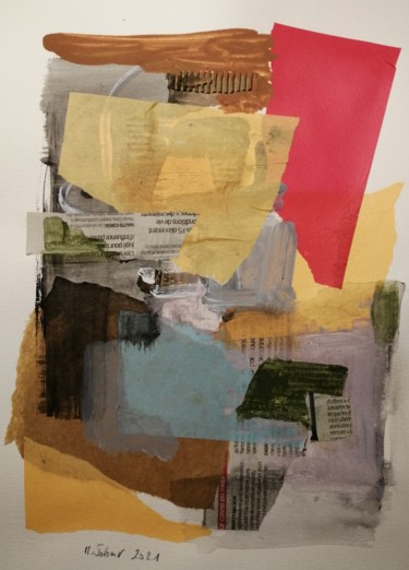 Collages intitulée "Abstraction "Le cov…" par Martin Jobert, Œuvre d'art originale, Collages
