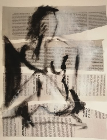 Collages intitulée "Pensive après la le…" par Martin Jobert, Œuvre d'art originale, Acrylique