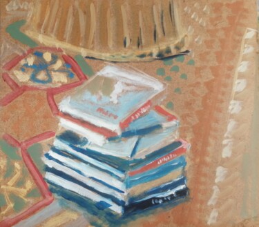 Painting titled "Pochade aux livres" by Martin Jobert, Original Artwork, Oil