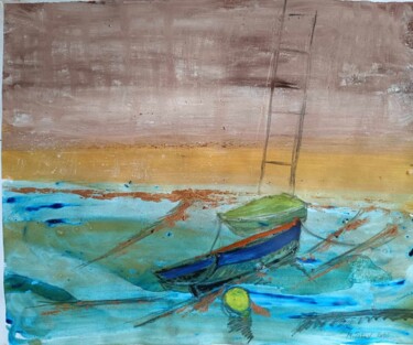 Pintura intitulada "Barques à marée bas…" por Martin Jobert, Obras de arte originais, Pigmentos