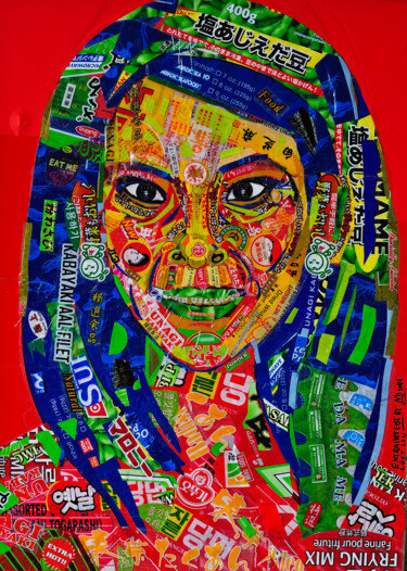 Collages getiteld "Lucy Liu" door Martin Pollak, Origineel Kunstwerk, Collages Gemonteerd op Karton