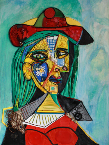 Collages intitulée "Femme au chapeau et…" par Martin Pollak, Œuvre d'art originale, Collages