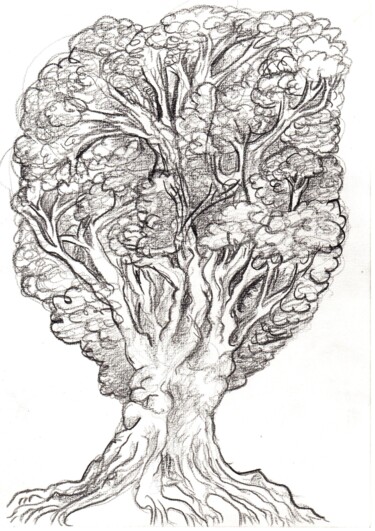 Peinture intitulée "Un Chêne" par Martin Rupp, Œuvre d'art originale, Fusain