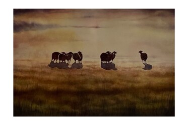 Malerei mit dem Titel "The Sheep" von Martin S, Original-Kunstwerk, Aquarell