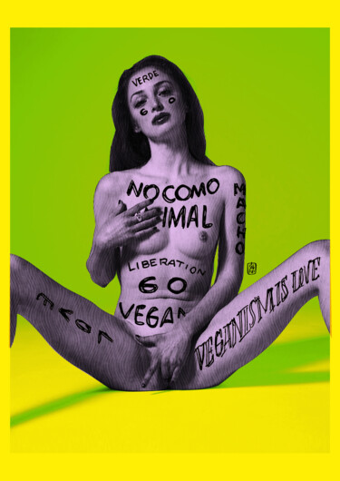Druckgrafik mit dem Titel "GO VEGAN" von Martín Sigwald, Original-Kunstwerk, 2D digitale Arbeit