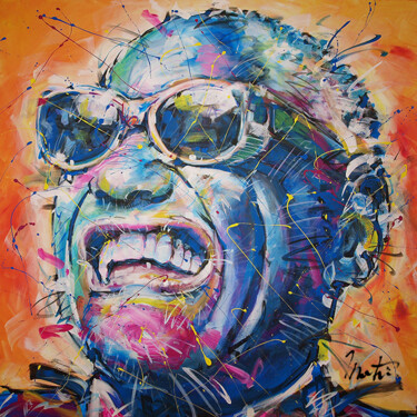 Painting titled "Ray Charles" by Martin Street-Art, Original Artwork, Acrylic Mounted on Wood Stretcher frame