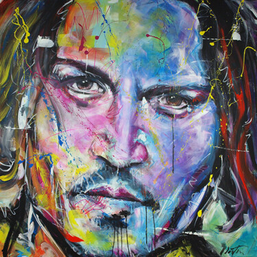 Painting titled "Johnny Depp" by Martin Street-Art, Original Artwork, Acrylic Mounted on Wood Stretcher frame
