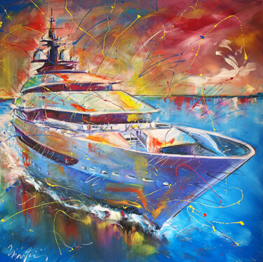 Картина под названием "The Yacht" - Martin Street-Art, Подлинное произведение искусства, Акрил Установлен на Деревянная рама…