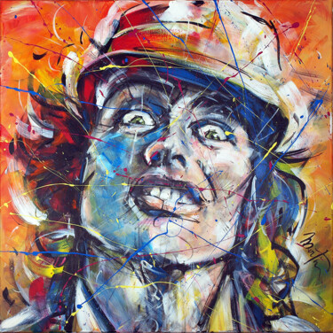 Painting titled "Angus Young - AC/DC" by Martin Street-Art, Original Artwork, Acrylic Mounted on Wood Stretcher frame