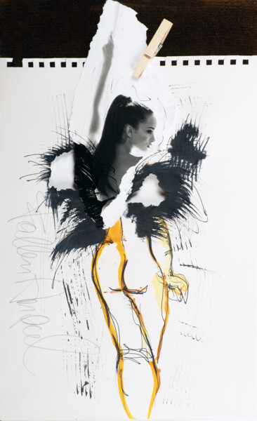 Collagen mit dem Titel "Fallen Angel" von Martin Wieland, Original-Kunstwerk, Tinte