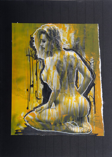 Κολάζ με τίτλο "Mellow Yellow" από Martin Wieland, Αυθεντικά έργα τέχνης, Ακουαρέλα