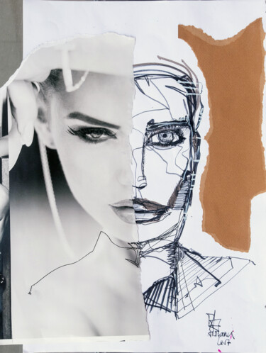 Collagen mit dem Titel "Face Off" von Martin Wieland, Original-Kunstwerk, Collagen