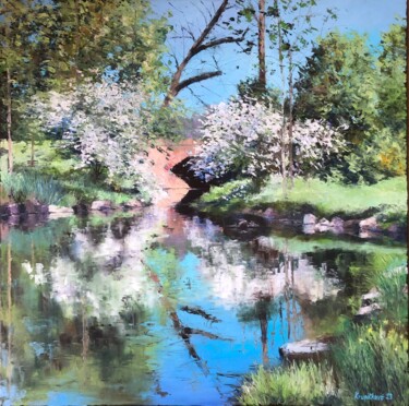 Painting titled "Spring Symphony in…" by Martina Krupičková, Original Artwork, Oil Mounted on Wood Stretcher frame