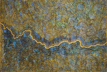 Картина под названием "The limne of gold" - Martina Dupont, Подлинное произведение искусства, Акрил Установлен на Деревянная…