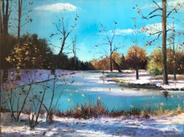 Painting titled "Colours of Winter" by Martina Krupičková, Original Artwork, Oil Mounted on Wood Stretcher frame