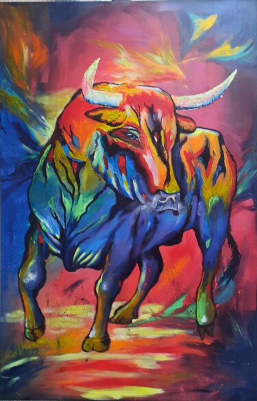 Painting titled ""Toro Colorido"" by Martina Marten, Original Artwork, Acrylic