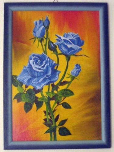 Painting titled "Rose blu" by Martina Purificato, Original Artwork, Oil