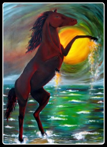 Painting titled "Cavallo al tramonto" by Martina Purificato, Original Artwork, Oil