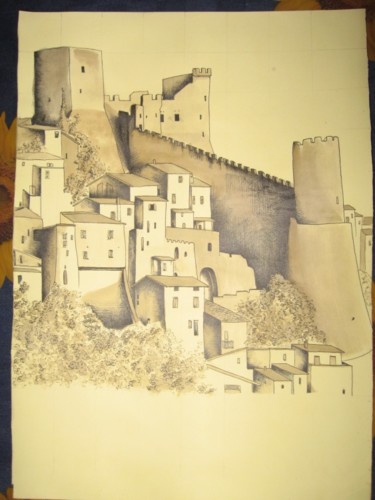 Disegno intitolato "Castello di Itri" da Martina Purificato, Opera d'arte originale, Altro