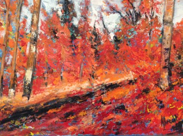 Peinture intitulée "L’automne en forêt" par Martine Albrecht, Œuvre d'art originale, Huile