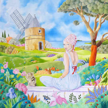 Pintura intitulada "LA FILLE DU MEUNIER…" por Martine Alison, Obras de arte originais, Óleo Montado em Armação em madeira