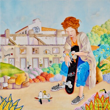 Pintura intitulada "LE LANGAGE DES MURS…" por Martine Alison, Obras de arte originais, Óleo Montado em Armação em madeira