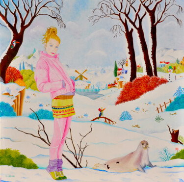 ROSE DE NOËL Peinture intitulée "ROSE DE NOËL" par Martine Alison, Œuvre d'art originale, Huile Monté sur Châssis en bois