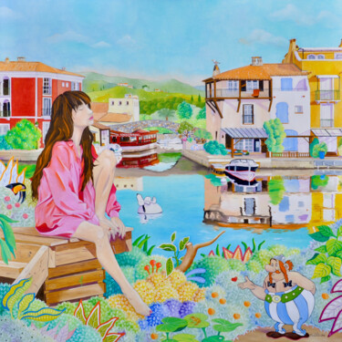 Pintura intitulada "A PORT-GRIMAUD, OBE…" por Martine Alison, Obras de arte originais, Óleo Montado em Armação em madeira