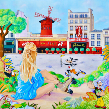 Painting titled "LES JEUX OLYMPIQUES…" by Martine Alison, Original Artwork, Oil Mounted on Wood Stretcher frame