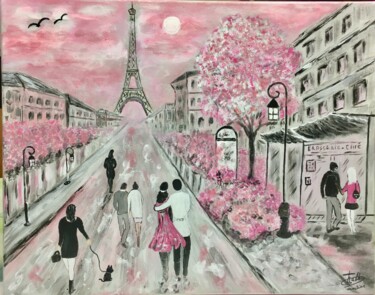 Painting titled "paris rose et gris" by Martine Chalet-Aspert, Original Artwork, Acrylic
