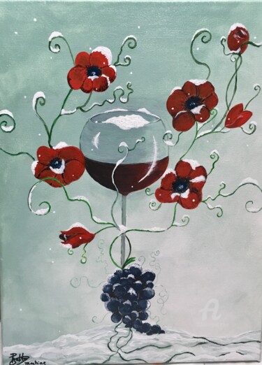 Painting titled "vin et raisin" by Martine Chalet-Aspert, Original Artwork, Acrylic